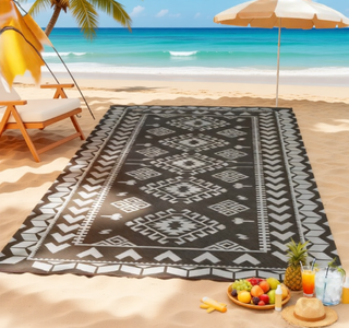 Sunvega Reversible Outdoor Rug with Protective Coating and Strap Stakes for Patio