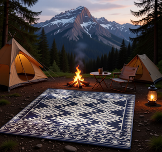 Sunvega Reversible Outdoor Rug with Protective Coating and Strap Stakes for Patio