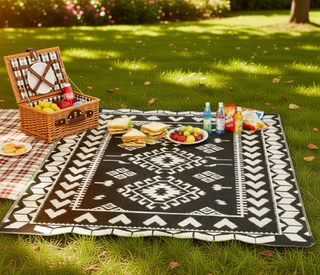 Sunvega Reversible Outdoor Rug with Protective Coating and Strap Stakes for Patio