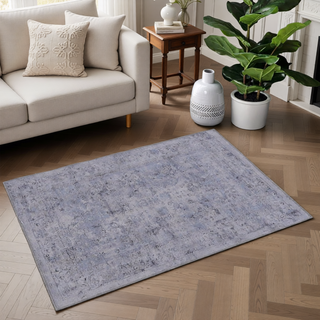 Sunvega Machine Washable Blue and Cream 5x8 Non-Slip Low Pile Area Rug