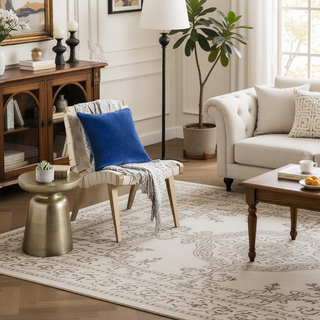 Sunvega Machine Washable Blue and Cream 5x8 Non-Slip Low Pile Area Rug