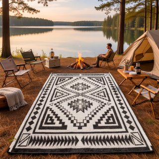 Sunvega Reversible Outdoor Rug with Protective Coating and Strap Stakes for Patio