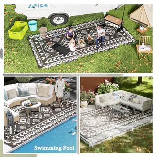 Sunvega Reversible Outdoor Rug with Protective Coating and Strap Stakes for Patio