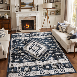 Sunvega Vintage Bohemian Geometric Faded Area Rug with Non-Slip Backing