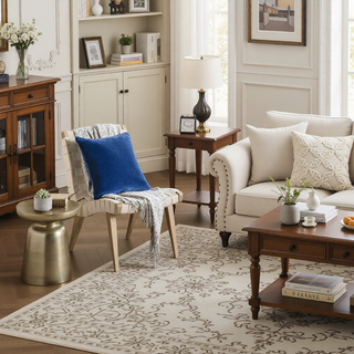 Sunvega Machine Washable Blue and Cream 5x8 Non-Slip Low Pile Area Rug