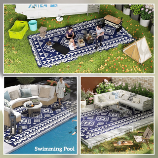 Sunvega Reversible Outdoor Rug with Protective Coating and Strap Stakes for Patio