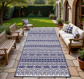 Sunvega Reversible Outdoor Rug with Protective Coating and Strap Stakes for Patio