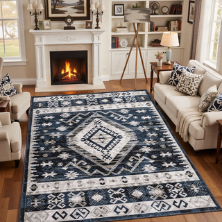 Sunvega Vintage Bohemian Geometric Faded Area Rug with Non-Slip Backing