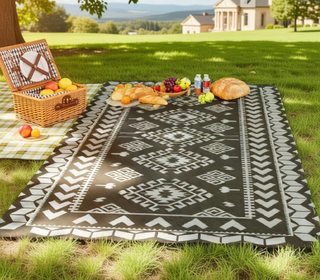 Sunvega Reversible Outdoor Rug with Protective Coating and Strap Stakes for Patio