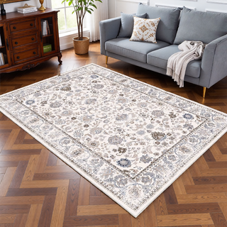 Sunvega Vintage Bohemia Non-slip Washable Area Rug with Flower Design for Living Room