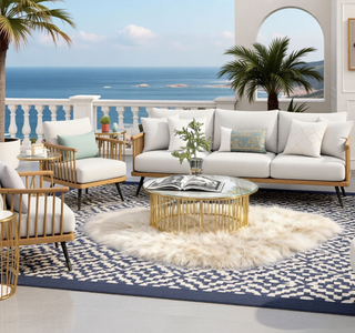 Sunvega Reversible Outdoor Rug with Protective Coating and Strap Stakes for Patio