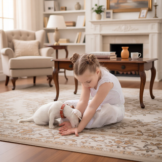 Sunvega Machine Washable Blue and Cream 5x8 Non-Slip Low Pile Area Rug