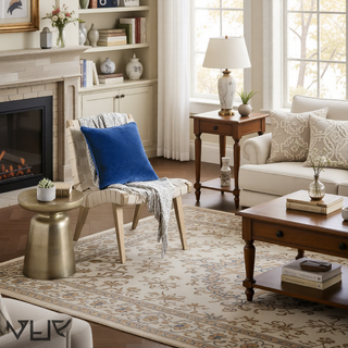 Sunvega Machine Washable Blue and Cream 5x8 Non-Slip Low Pile Area Rug