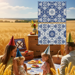 Sunvega Reversible Outdoor Rug with Protective Coating and Strap Stakes for Patio
