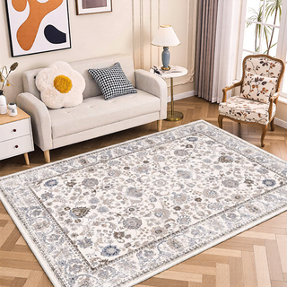 Sunvega Vintage Bohemia Non-slip Washable Area Rug with Flower Design for Living Room