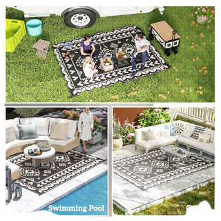 Sunvega Reversible Outdoor Rug with Protective Coating and Strap Stakes for Patio
