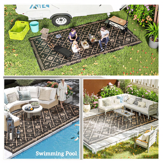 Sunvega Reversible Outdoor Rug with Protective Coating and Strap Stakes for Patio