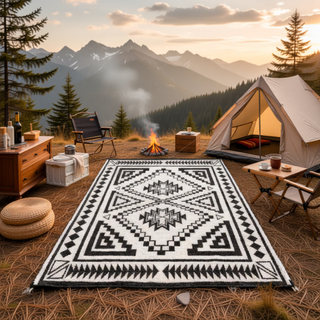 Sunvega Reversible Outdoor Rug with Protective Coating and Strap Stakes for Patio