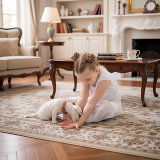 Sunvega Machine Washable Blue and Cream 5x8 Non-Slip Low Pile Area Rug