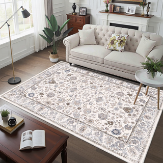 Sunvega Vintage Bohemia Non-slip Washable Area Rug with Flower Design for Living Room