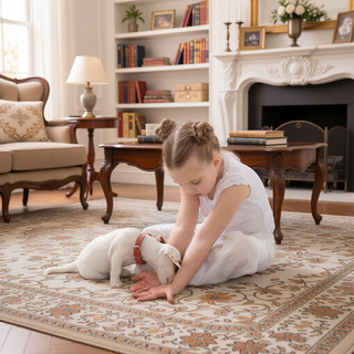 Sunvega Machine Washable Blue and Cream 5x8 Non-Slip Low Pile Area Rug