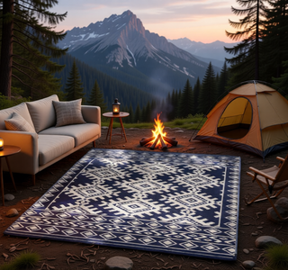Sunvega Reversible Outdoor Rug with Protective Coating and Strap Stakes for Patio