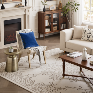 Sunvega Machine Washable Blue and Cream 5x8 Non-Slip Low Pile Area Rug