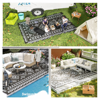 Sunvega Reversible Outdoor Rug with Protective Coating and Strap Stakes for Patio
