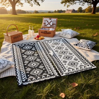 Sunvega Reversible Outdoor Rug with Protective Coating and Strap Stakes for Patio