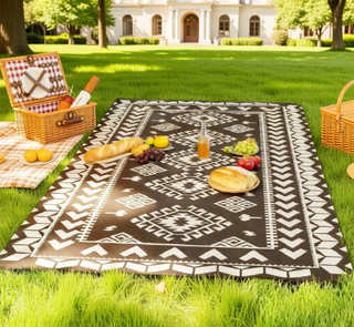 Sunvega Reversible Outdoor Rug with Protective Coating and Strap Stakes for Patio