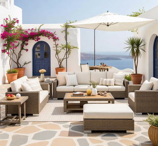 Sunvega Reversible Outdoor Rug with Protective Coating and Strap Stakes for Patio