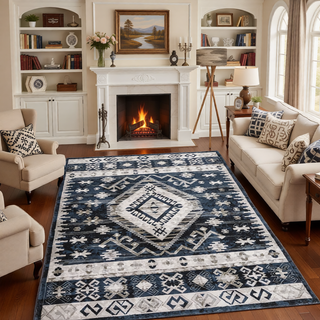 Sunvega Vintage Bohemian Geometric Faded Area Rug with Non-Slip Backing