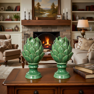 Sunvega Vintage Green Ceramic Blooming Artichoke Accent for Dining Room