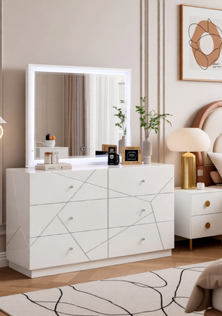 Sunvega Lacquer Frame Mirror with Integrated LED Lighting for Modern Decor