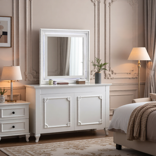 Sunvega Fully Assembled Pearl White Nightstand with Gold Handles and Faux Crystal