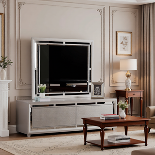 Sunvega Elegant Silver Champagne Nightstand with Two Ample Drawers for Snug Areas