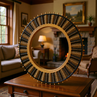 Sunvega Sunburst-Shaped PU Art Decorative Wall Mirror for Bathroom Bedroom