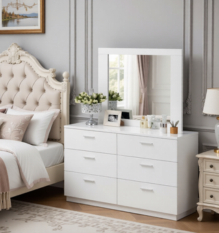 Sunvega Sleek White Nightstand with Chrome Legs and Two Spacious Drawers