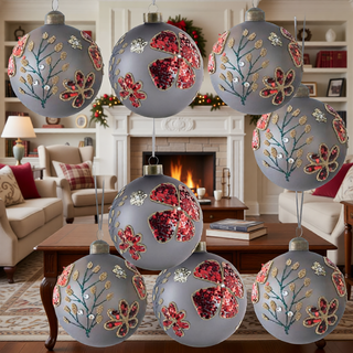 Sunvega Glass Glitter Painted Christmas Ball Ornaments Set of 12 for Holiday Decor