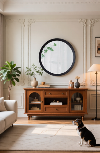Sunvega Solid Mango Wood Frame Wall Mirror with Clean Silhouette for Bathroom