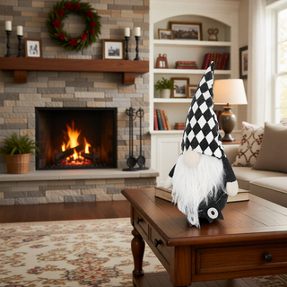 Sunvega Handcrafted 4.3x4x26.8 Inch Fabric Sitting Black Gnome With Broomstick