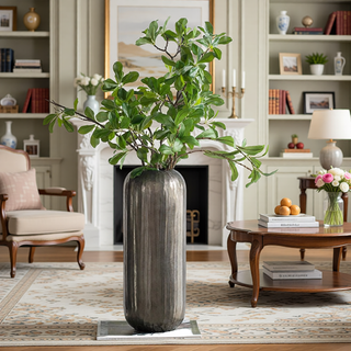 Sunvega Gold Aluminum Chisel Flower Vase with a Short Round Metallic Silhouette