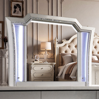 Sunvega Champagne Finish Nightstand with Crystal Accents and Felt-Lined Drawers