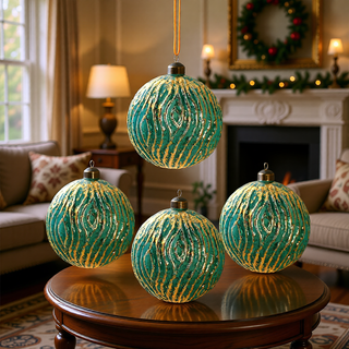 Sunvega Glass Glitter Painted Christmas Ball Ornaments Set of 12 for Holiday Decor