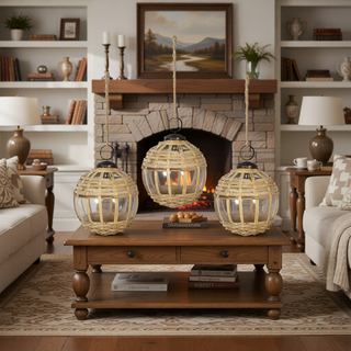 Sunvega Weathered Finish Iron Snowflake Hanging Ball Ornaments for Holiday Decor