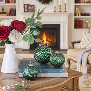 Sunvega Glass Glitter Painted Christmas Ball Ornaments Set of 12 for Holiday Decor
