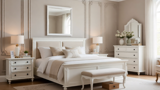 Sunvega Modern Gray Gunmetal Wood Mirror with Smooth Finish for Bedroom