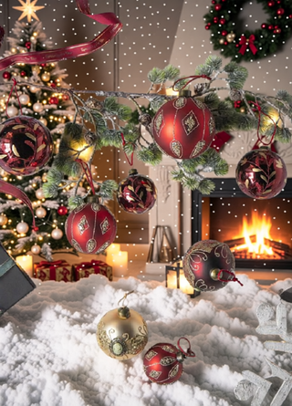 Sunvega Glass Glitter Painted Christmas Ball Ornaments Set of 12 for Holiday Decor