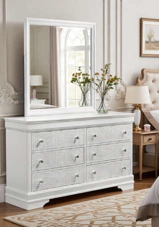 Sunvega Modern Gray Gunmetal Wood Mirror with Smooth Finish for Bedroom