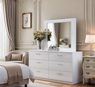 Sunvega Sleek White Nightstand with Chrome Legs and Two Spacious Drawers